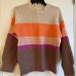 Universal Thread Waffle-Knit Colorblock Crewneck Sweater - Orange, Pink & Brown